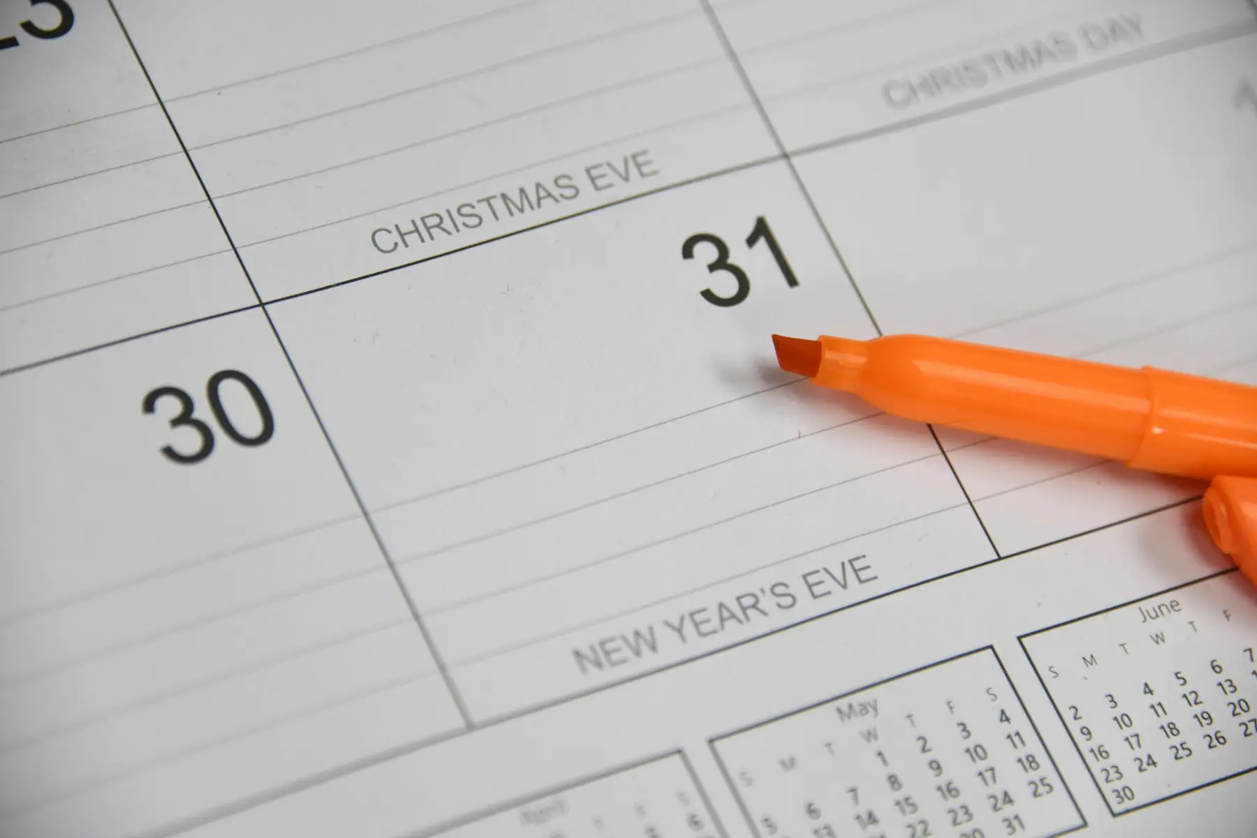 Calendario con las fechas de fin de año marcadas para ajustar el precio por noche